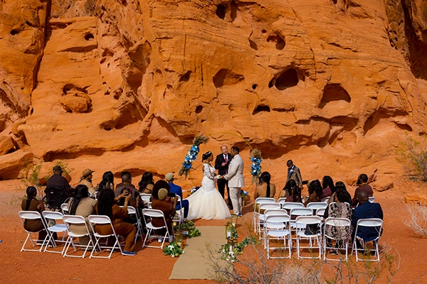 Wedding arch and seating setup at Seven Sisters, Valley of Fire